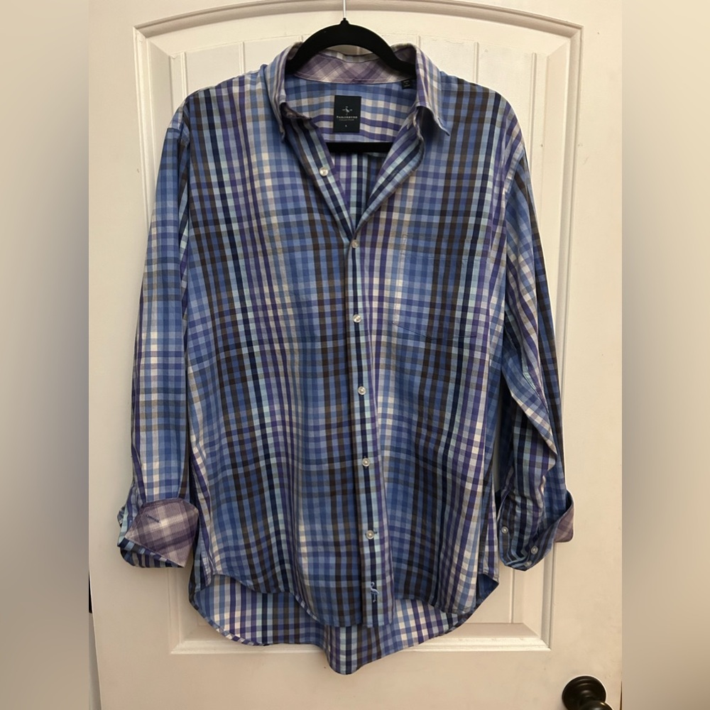 Tailorbyrd Men’s Long Sleeve Purple Blue Button-down Flip Cuff Size‎ Large